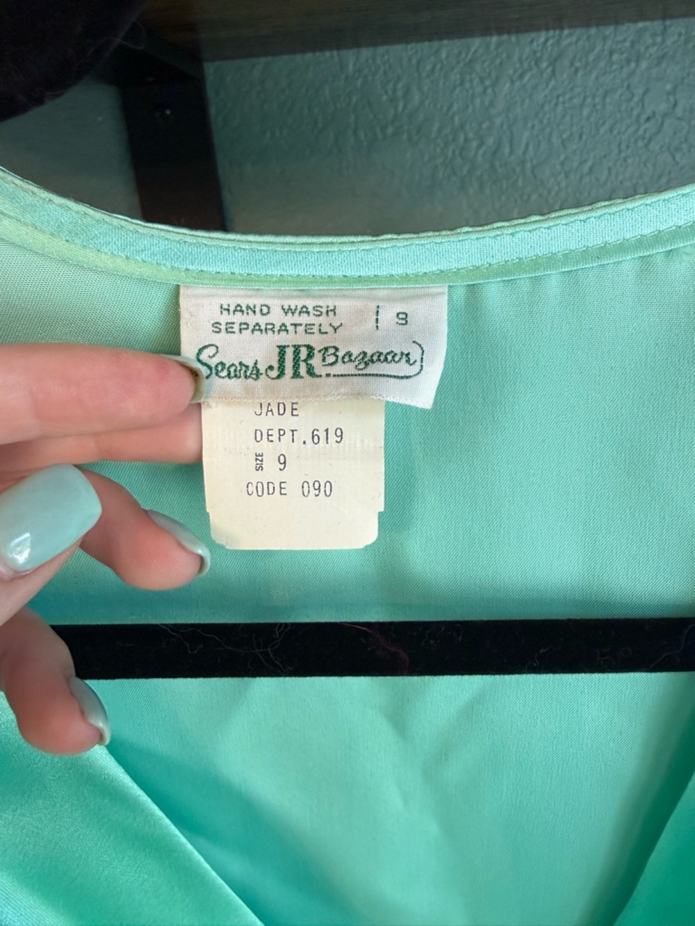 Vintage Satin Wrap Top Mint Green Sears JR Bazaar NWT Puff Sleeve Size 9 - Picture 3 of 5